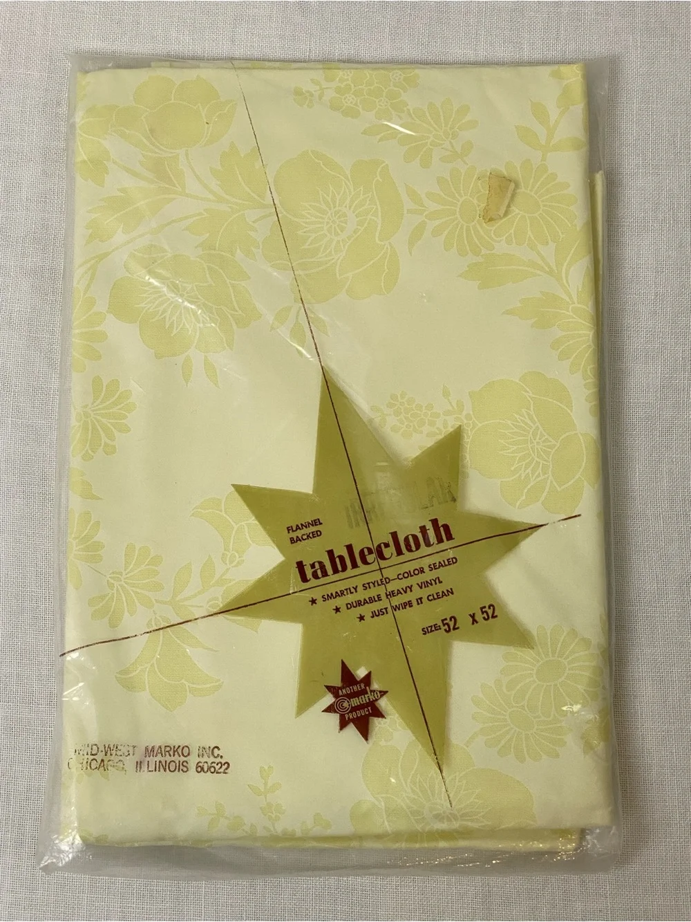 Vintage Mid-West Marko Yellow Floral Flannel Backed Vinyl Tablecloth